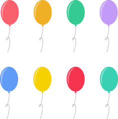 Balloon in flat style. Bunch of balloons for birthday or party. Flying balloon with rope. Flat icon illustration isolated on white background. © Volodymyr2