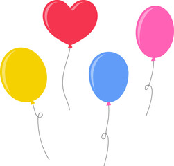 Balloon in flat style. Bunch of balloons for birthday or party. Flying balloon with rope. Flat icon illustration isolated on white background. © Volodymyr2