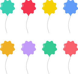 Balloon in flat style. Bunch of balloons for birthday or party. Flying balloon with rope. Flat icon illustration isolated on white background. © Volodymyr2