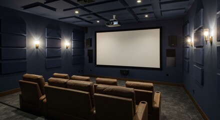 Luxurious home theater with comfortable seating and acoustic paneling for immersive experience
