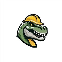 Cartoon dinosaur head wearing construction hardhat, a fun and playful character