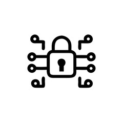 Digital data security lock symbol with circuit design on white background  