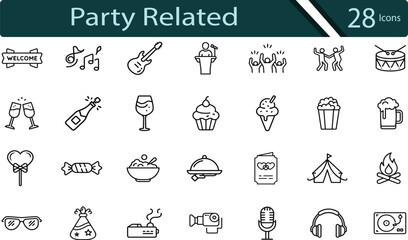 Complete Icon Set for Parties, Weddings, and Entertainment Events.