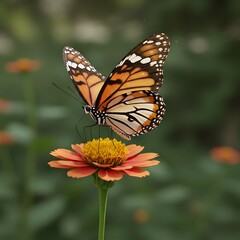 Fototapeta premium Orange Butterfly on Zinnia Flower
