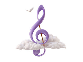 Fototapeta premium Captivating Purple Treble Note with Elegant White Bird in Flight Symbolizing the Harmony of Music and Nature
