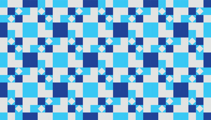 Seamless blue geometric pattern with gradient squares forming a zigzag rhythm on a light background