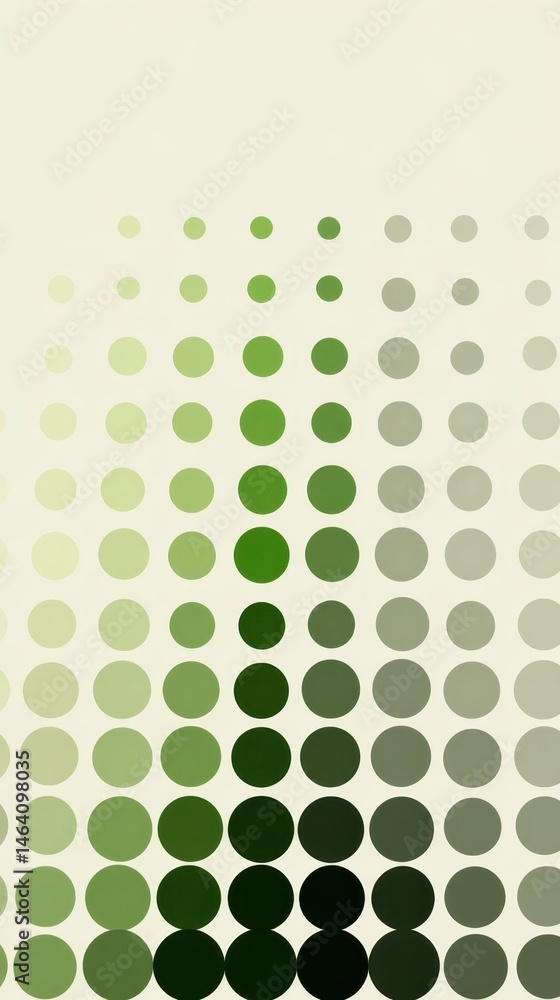 Aufkleber green dots ascending vertically, gradient shifting from pale to deep green hues against soft light b