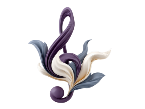 Captivating Imagery of a Beautiful Purple and White Flower Set Against a Striking Black Background with Significant Musical Note Symbols to Evoke Emotion