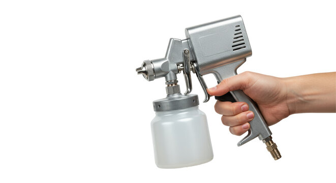 Isolated Hand Holding Silver Paint Sprayer