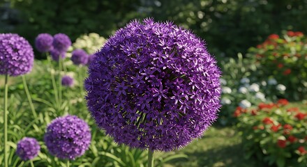 Obraz premium Purple Allium Flower Bloom in Garden