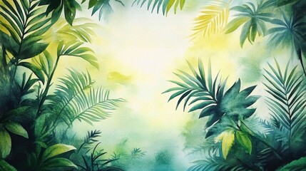 Fototapeta premium Lush Tropical Watercolor Sunlit Canopy