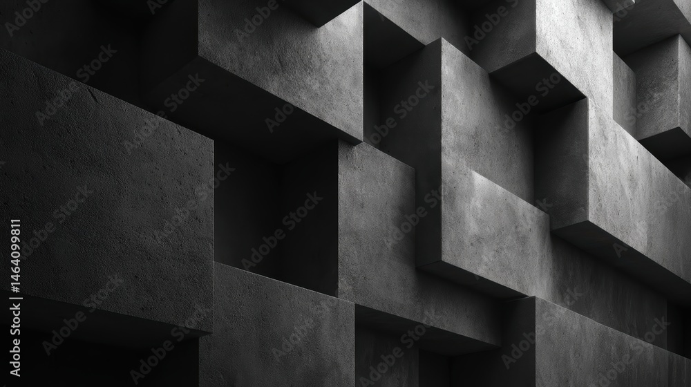 Poster geometric concrete blocks creating an abstract architectural pattern, showcasing a modern design wit