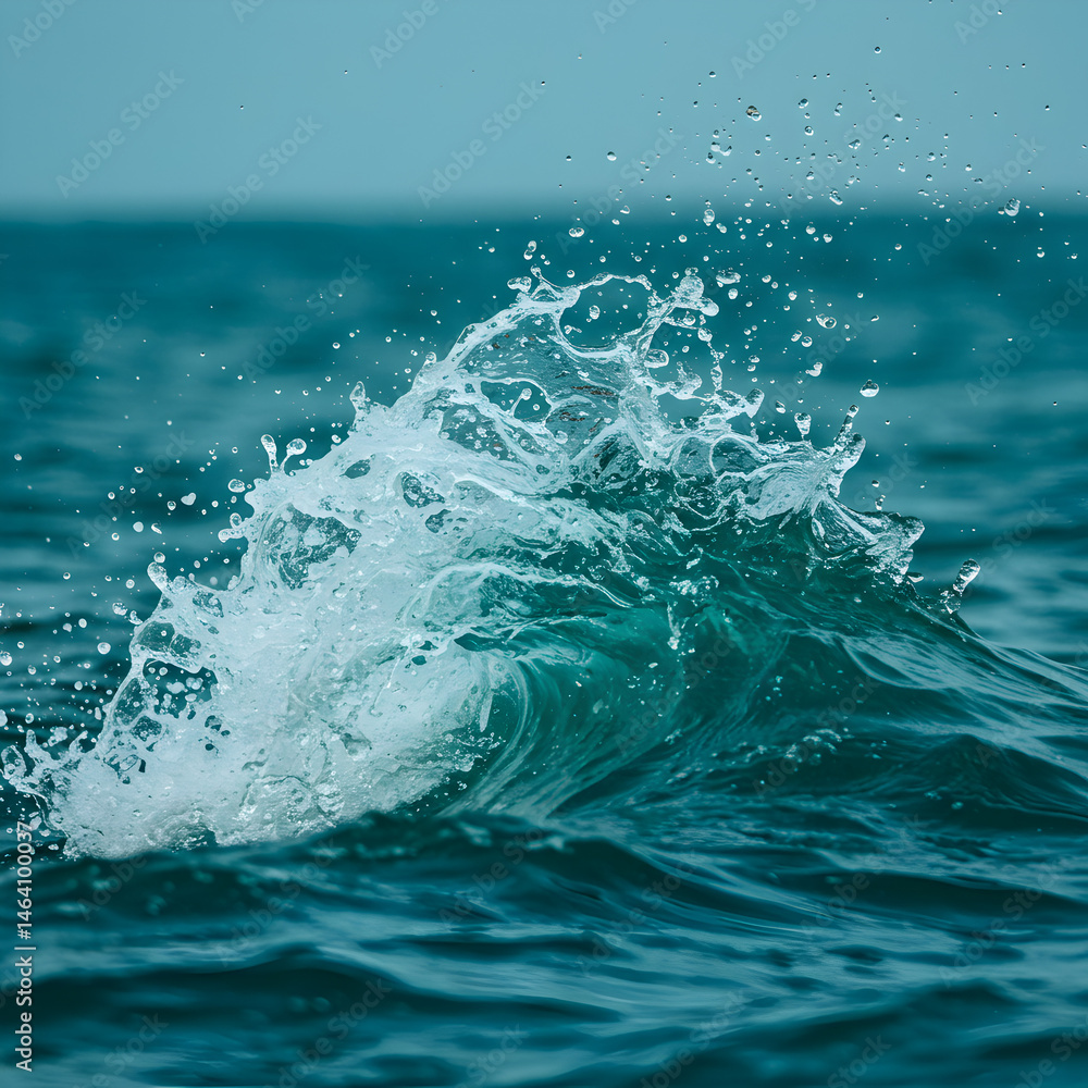 Poster splashing ocean wave creating dynamic shapes in turquoise water