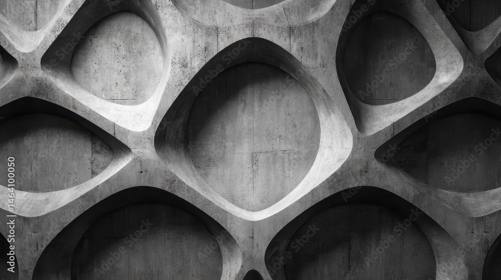 Poster abstract concrete structure forming a pattern of circles and organic shapes, creating a modern and f