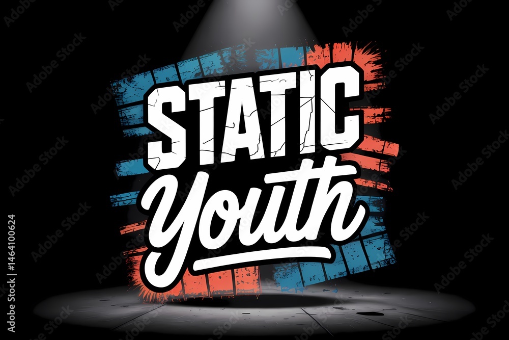 Poster dynamic graphic design featuring typography with the words static youth on dark backdrop