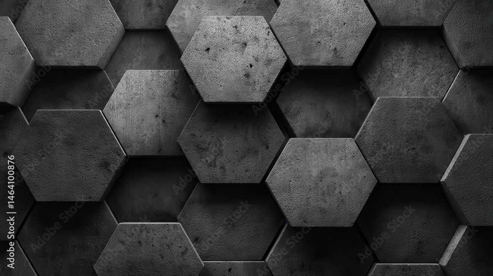 Poster hexagonal concrete blocks forming geometric pattern, highlighting architectural texture with dramati