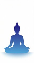 A minimalist and modern illustration of Buddha meditating in a lotus position, with a smooth blue gradient silhouette.