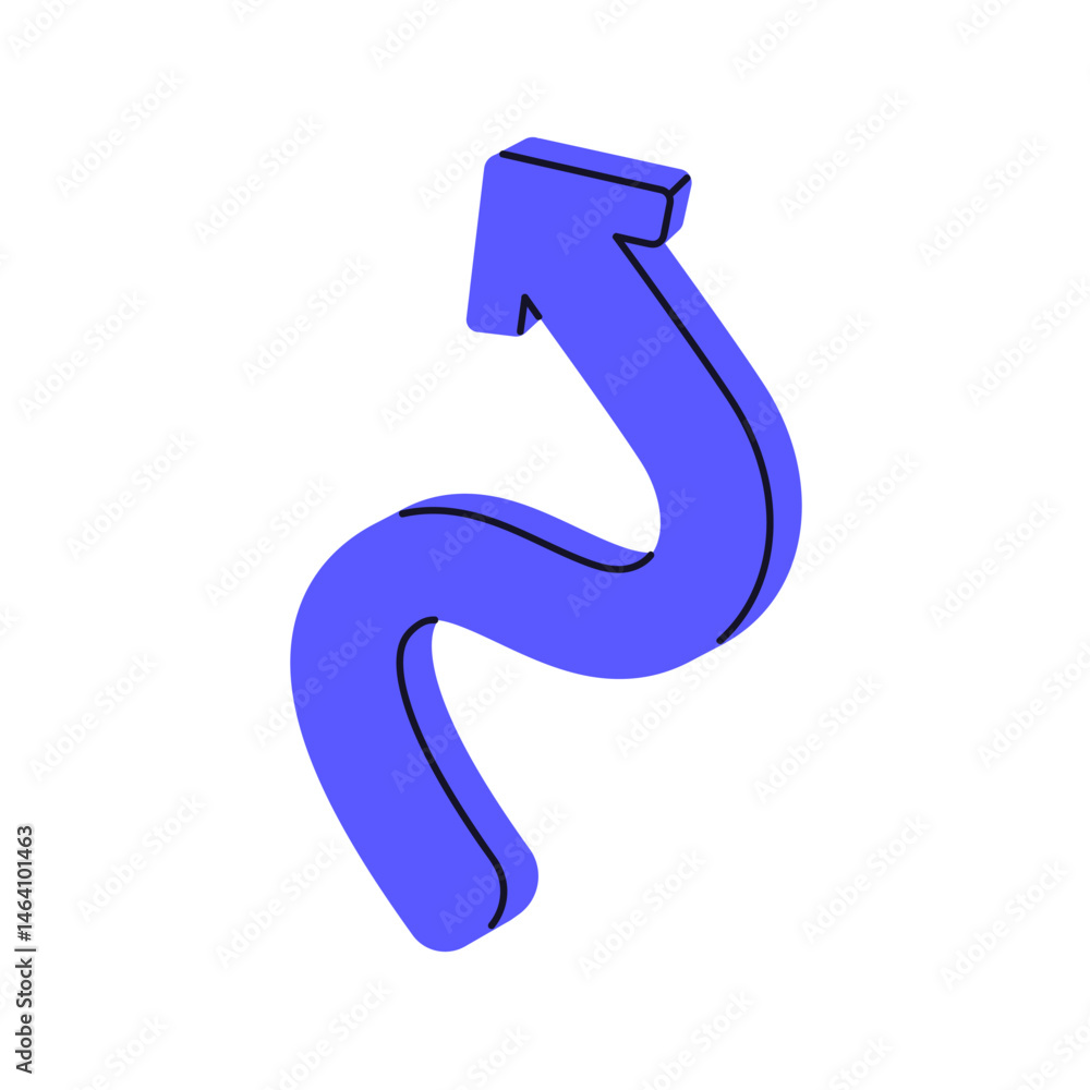 Aufkleber Arrow, direction and navigation symbol. Indicating movement, changing action, pointing sign with curved shape for guide, UI, computer interface. Flat vector illustration isolated on white background