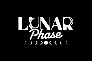 Mystical lunar phase vector design on black background illustrating cycle