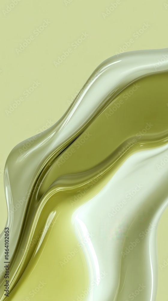 Poster vibrant green and white organic shapes swirling and intertwining, creating fluid abstract patterns w