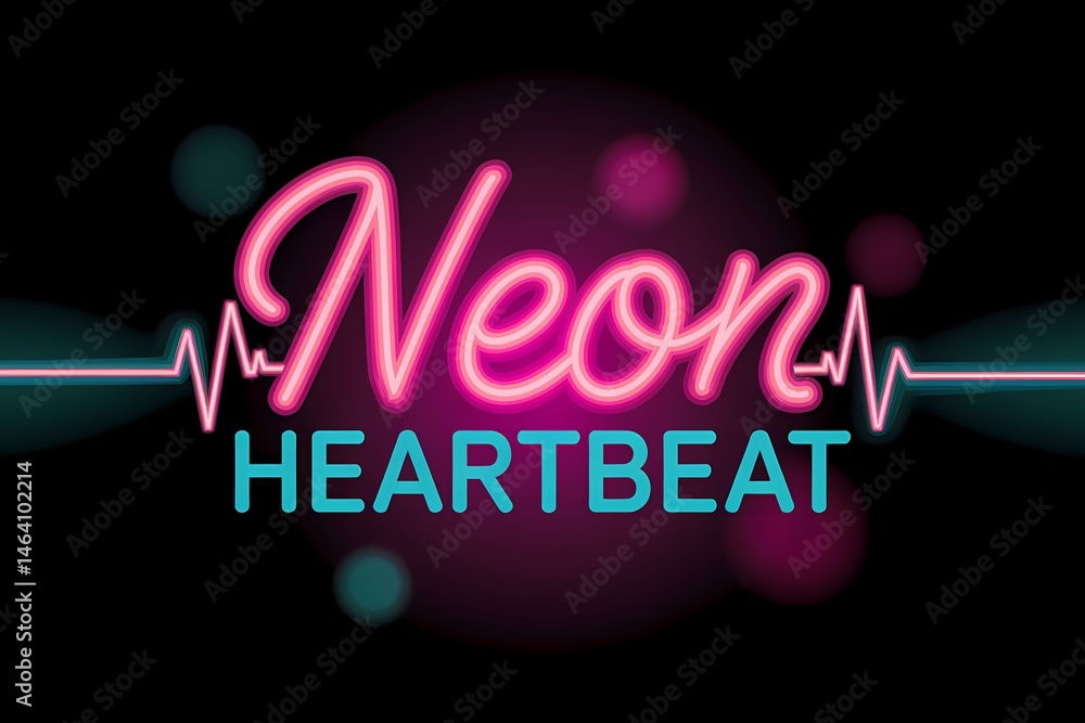 Poster glowing neon sign with a pulsing heartbeat line, creating a vibrant design