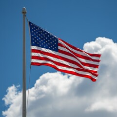 Stock Photo American Flag Waving Proudly Against Blue Sky Background