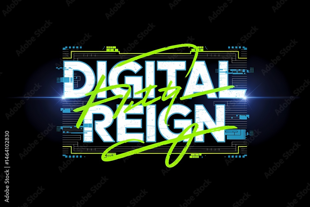 Poster futuristic glow style digital reign text design with a glowing light effect