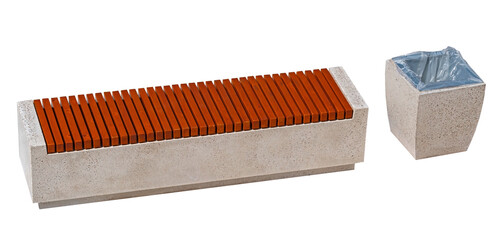 Park Bench and garbage container on white