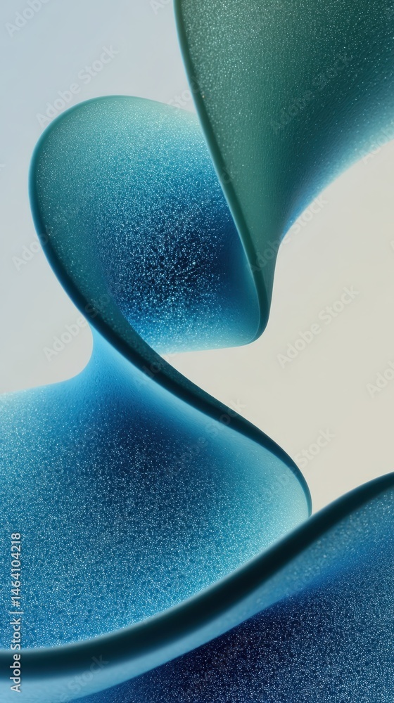 Poster fluid blue green curves interweaving, generating layered abstract design with textured surface revea