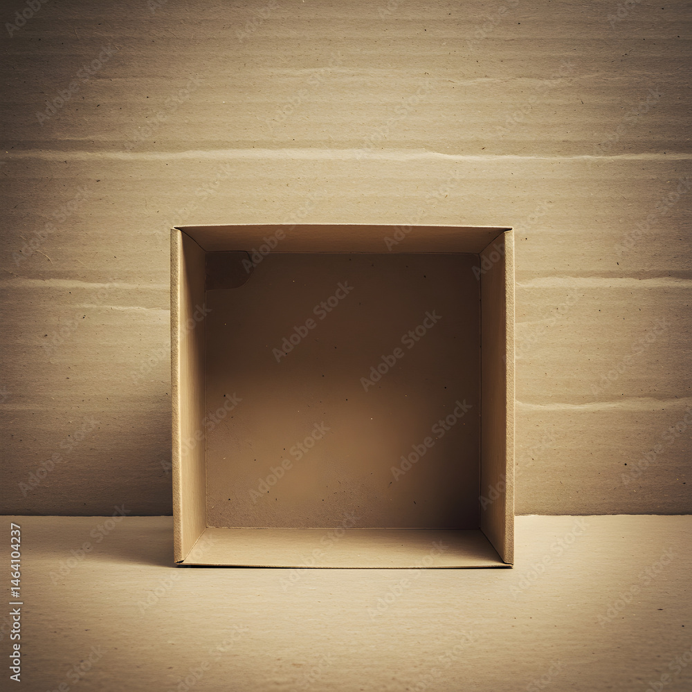 Poster studio shot of empty cardboard box container shape brown background