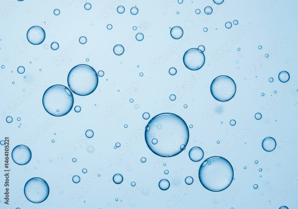 Poster floating bubbles of various sizes on a light blue background create a clean and refreshing visual