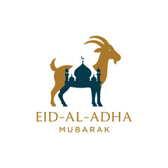 Eid ul adha vector for greetings with cow, goat and mosques 