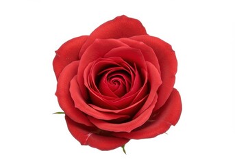 Fototapeta premium Close-up of a vibrant red rose with delicate petals, isolated on a clean white background, showcasing its beauty