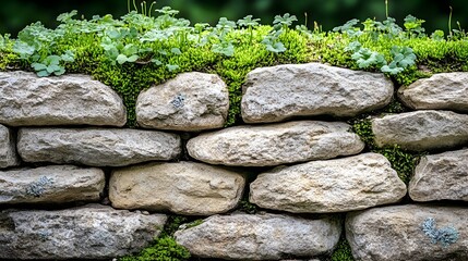 A moss-covered dry-stone wall, showing texture and natural growth