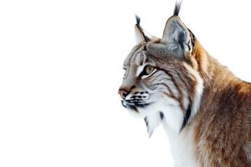 Close-up profile of a majestic lynx with striking features on a dark background.