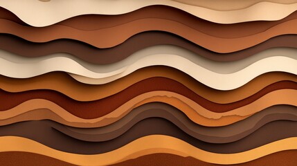 Earthy Harmony Fluid layered paper waves in brown and beige tones, creating a tactile 3D design.