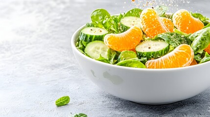 Fresh salad with citrus segments, cucumber, and spinach