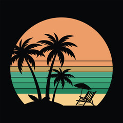 Fototapeta premium palm trees at sunset, summer holiday background with palm trees, palm trees on the beach