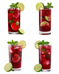 Hibiscus Tea Glass Lime Mint Front View