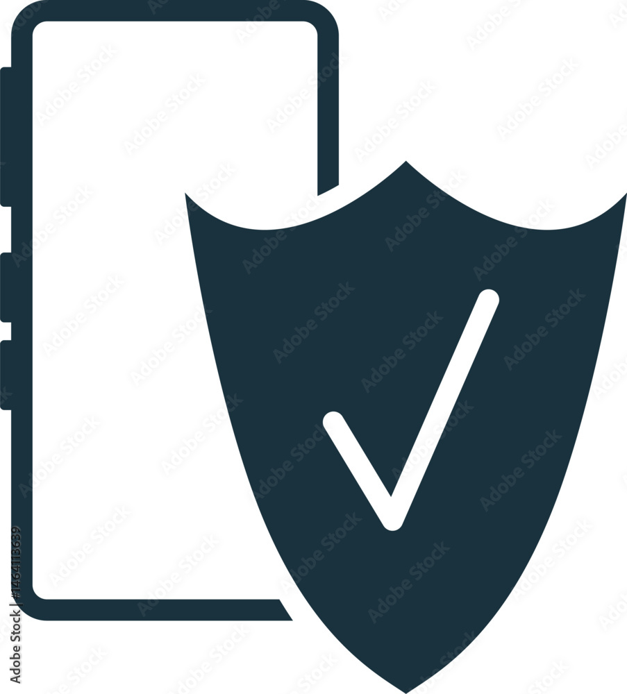 Poster smartphone security shield protecting mobile device with check mark icon