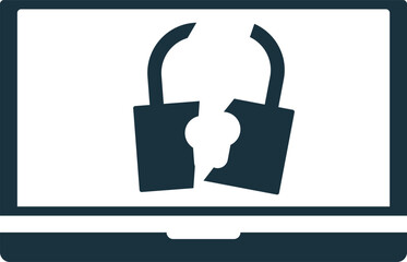 Broken padlock on a laptop screen representing data vulnerability and hacking