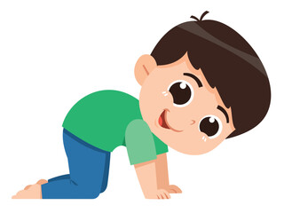 Curious Boy in Crawling Pose Cartoon Illustration. Cat pose