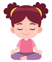 Cartoon Girl Meditating in Lotus Pose