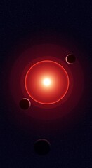 Three Planets Orbiting a Red Star in Dark Pixelated Space