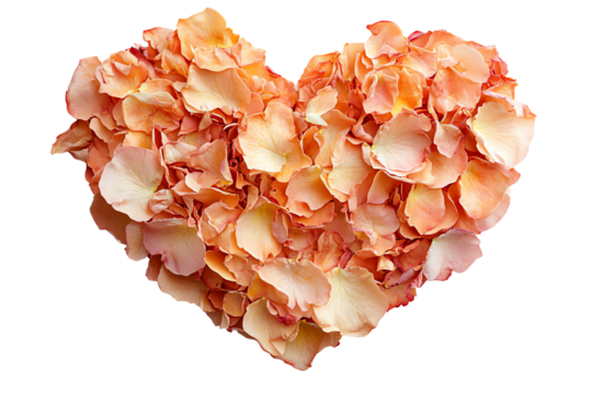 A beautiful heart shape created from delicate peach rose petals, symbolizing love and romance in floral arrangements.