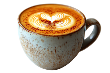A beautifully crafted latte with heart design, perfect for coffee lovers and food photography enthusiasts.