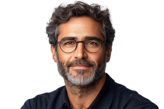 A confident man with glasses and a smile, representing professionalism and approachability in a modern workspace.