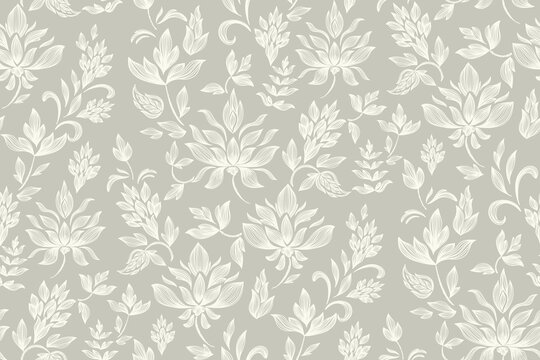 Vintage Floral patterns seamless background border embroidery ethnic batik retro. Lotus Flower motifs White green pink silhouette watercolour flowers ikat design hand drawn. Vector illustration.