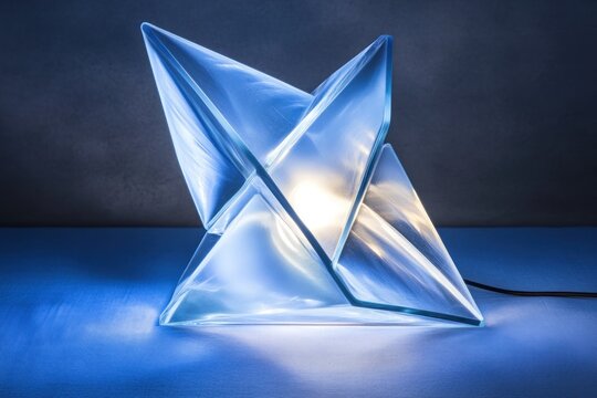 Designer lamp with angular structure on vivid blue surface