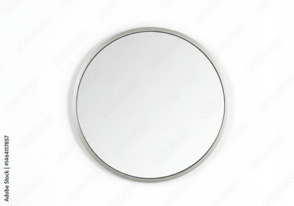 Aufkleber minimalist shot of a round mirror with a silver frame against a white background in a studio setting